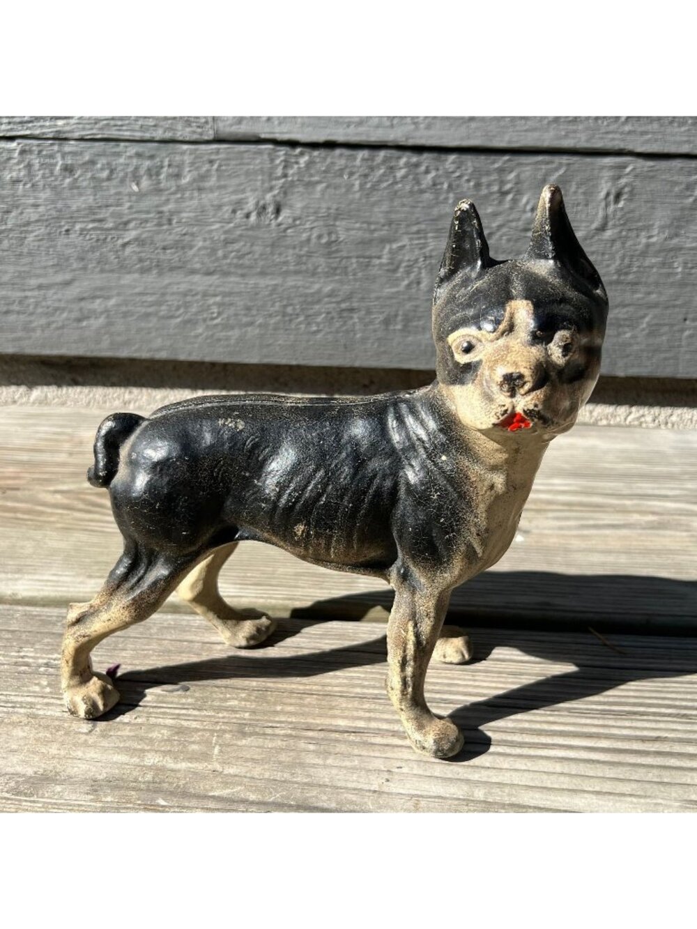 Antique Hubley (?) Right Facing Boston Bull Terrier Cast Iron Door Stop-A